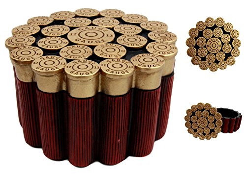 Ebros 12 Gauge Shotgun Shells Round Jewelry Box Decorative Figurine 3.5"Diameter