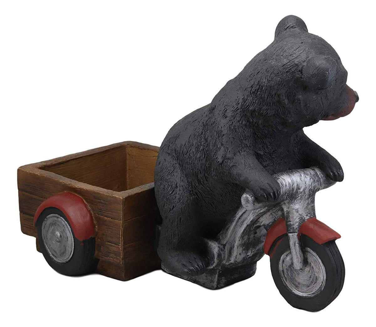 Ebros Gift Large Rustic Wildlife Black Bear Riding Tricycle Flowers Or Plants Planter Statue 20.5" Long