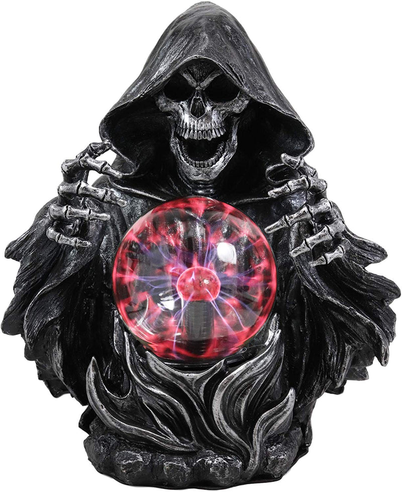 Ebros 11.25" H Gothic Alchemy Arch Evil Grim Reaper Skeleton Invoking Death Statue Electric Plasma Scrying Glass Ball Lamp AC Powered Flashing Lights Party Accent Home Decor - Ebros Gift