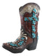 Rustic Western Turquoise Rocks Cross Scroll Art Flower Vase Planter Cowboy Boot