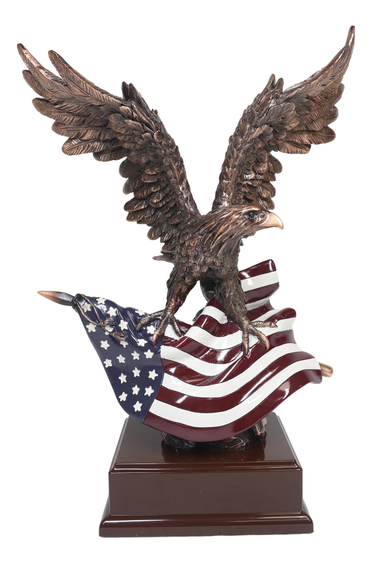 Ebros Wings of Glory Majestic Bald Eagle Clutching On USA American Flag Statue - Ebros Gift