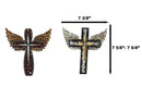 Set of 2 Petite Rustic Western Silver Gold Angel Wings Faux Leather Wall Crosses