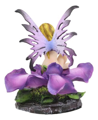 Blonde Fairy Petunia With Ladybug And Purple Iris Flower Blossom Statue 4.5"Tall