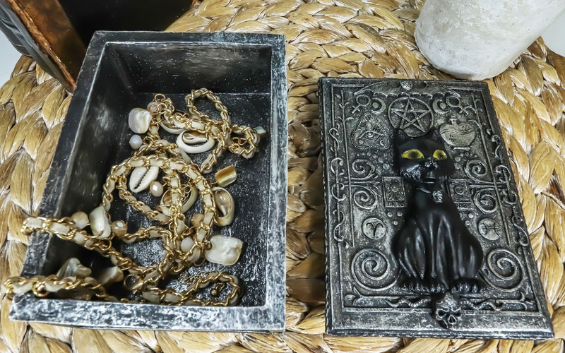 Fortune Telling Triple Moon Black Cat Wicca Tarot Cards Decorative Box Figurine