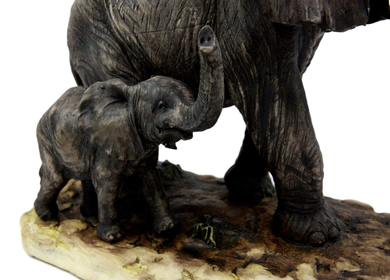Ebros Gift African Savanna Majestic Elephant with Young Calf Figurine 8.5" L
