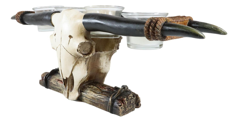 Rustic Western Steer Bull Cow Skull Decorative 4 Votives Candle Holder Figurine