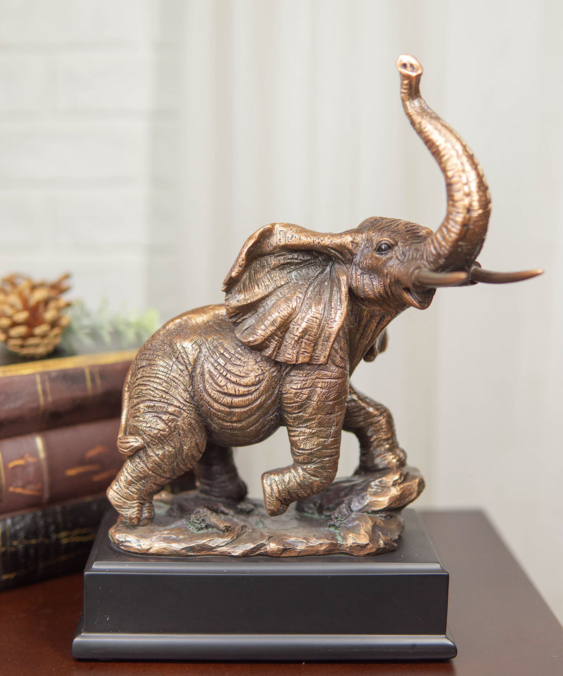 Ebros Safari Elephant Trumpeting Bronze Electroplated Figurine With Base 10.75"H