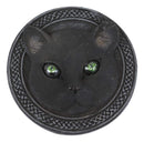 Ebros Celtic Pentagram Knotwork Black Cat With Rolling Green Eyes Round Decorative Box