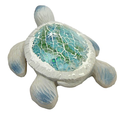 Ebros Coastal Ocean Giant Sea Turtle Statue With Crushed Glass Mosaic Shell Nautical Decor Figurine