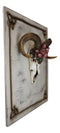 Rustic Western Corsican Ram Skull With Red Tulips Wooden Wall Decor Plaque