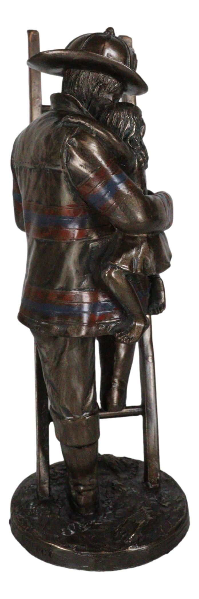 Brave Fireman Fire Fighter Hero Saving Child Descending From Ladder Figurine