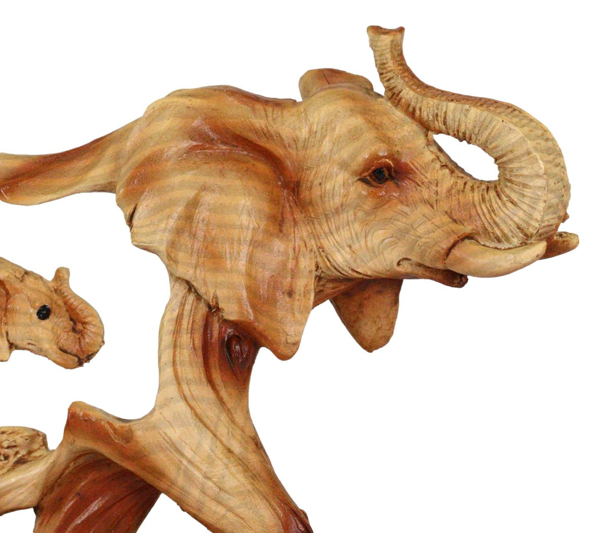 Faux Wood Elephant Family Migration Elephant Walking With Baby Calf Statue 7"L - Ebros Gift