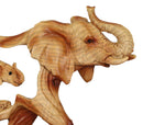 Faux Wood Elephant Family Migration Elephant Walking With Baby Calf Statue 7"L