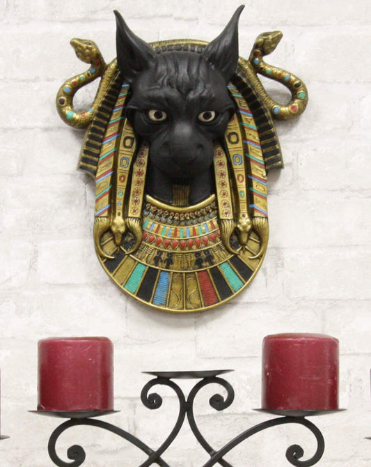 Ebros Gods and Goddesses of Egypt Bastet Cat Deity with Two Uraeus Cobras Wall Decor Sculpture Figurine 12" Tall Ubasti Egyptian Patron of Protection Health and Sensual Pleasure Home Decor Statue - Ebros Gift