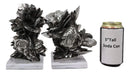 Ebros Large Electroplated Silver Resin Contemporary Desert Rose On Acrylic Glass Bookends Pair Set of 2 Museum Gallery Decorative Sculptures 7" High Faux Selenite Clusters Figurines