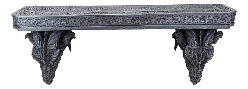Ebros The Wolf Ram Medieval Dual Dragons Stoic Faux Stone Wall Hanging Floating Shelf with Celtic Knotwork Patterns 37.5" Long Fantasy Dungeons and Dragon Themed Structural Decor