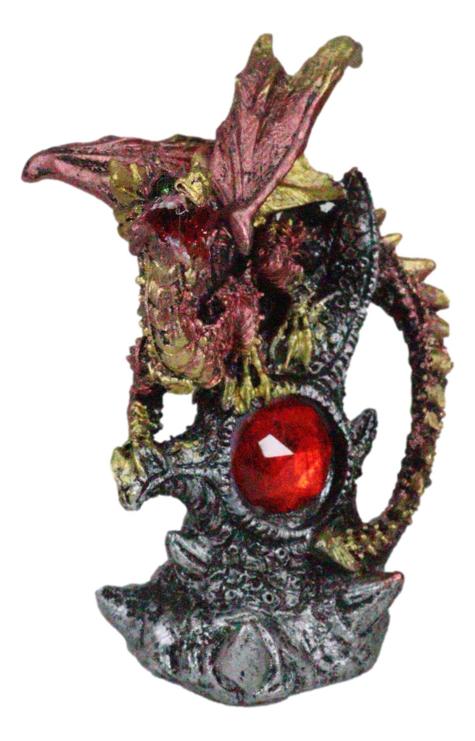 Fire Ember Dragon Guarding Weathered Tree of Life With Red Crystal Gem Figurine