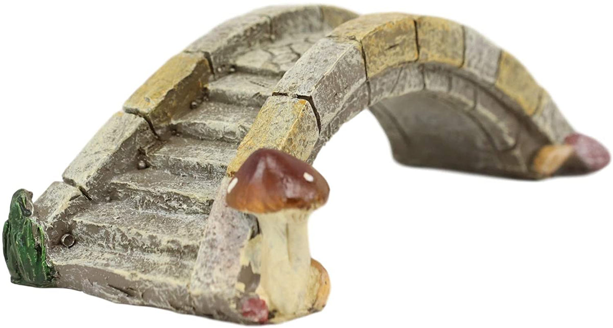 Ebros Fairy Garden Miniature Stone Bridge with Toadstool Mushroom Figurine 7" L