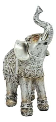 Ebros Silver Filigree Elephant Statue with Glass Mirrors 6" Tall Feng Shui Elephant Figurine Symbol of Wealth Fortune and Protection (Left Facing)