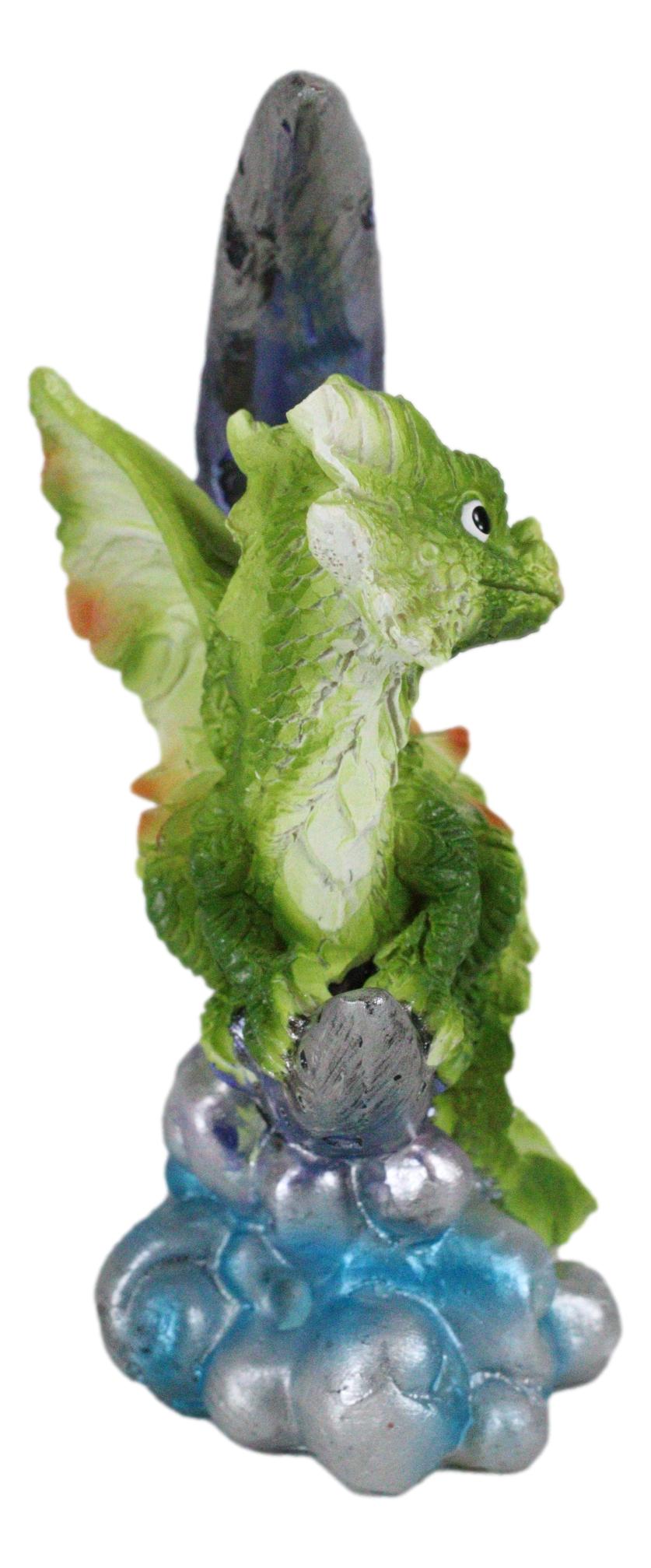 Pastel Green Dream Baby Dragon Wyrmling Sitting On Purple Crescent Moon Figurine