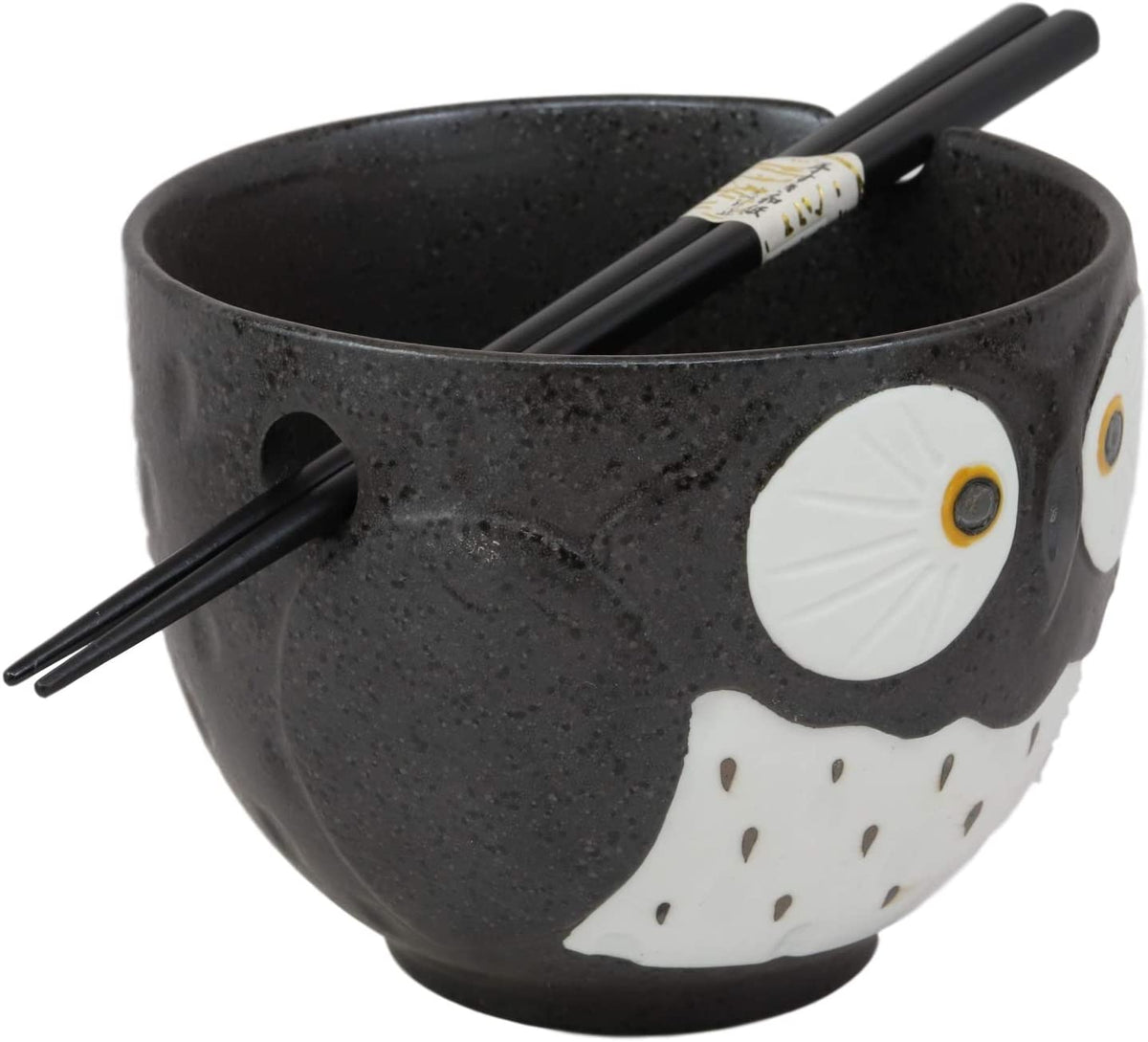 Ebros Whimsical Ceramic Colorful Owl Ramen Bowl and Chopsticks Set of 3