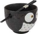 Ebros Whimsical Ceramic Colorful Owl Ramen Bowl and Chopsticks Set of 3