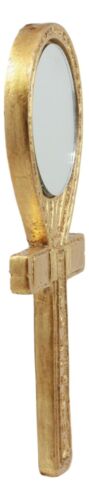 Small Crux Ansata Egyptian Golden Ankh Djed Hand Mirror Figurine 8.25"H New Age