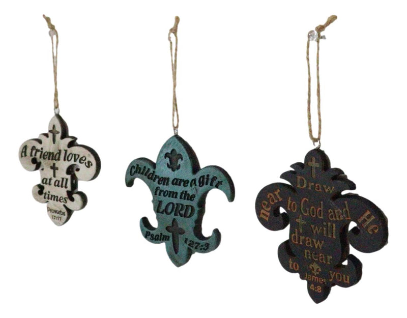 Set of 3 Bible Scriptures James Proverbs Psalm Fleur De Lis Cutout Ornaments