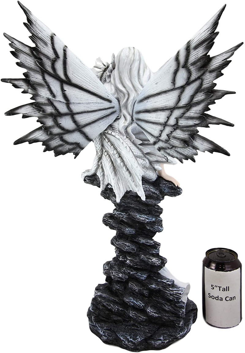Ebros Large 21" Tall Winter Fairy with Baby Dragon Wyrmling Statue Fantasy Decor