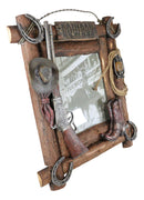 Rustic Western Cowboy Hat Rifle Boot Spur Horseshoes Lasso Ropes Picture Frame