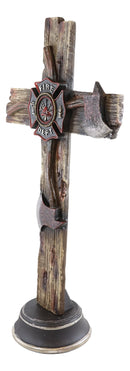 Rustic Western Fire Department Maltese Cross Fireman Axes Desktop Plaque Cross