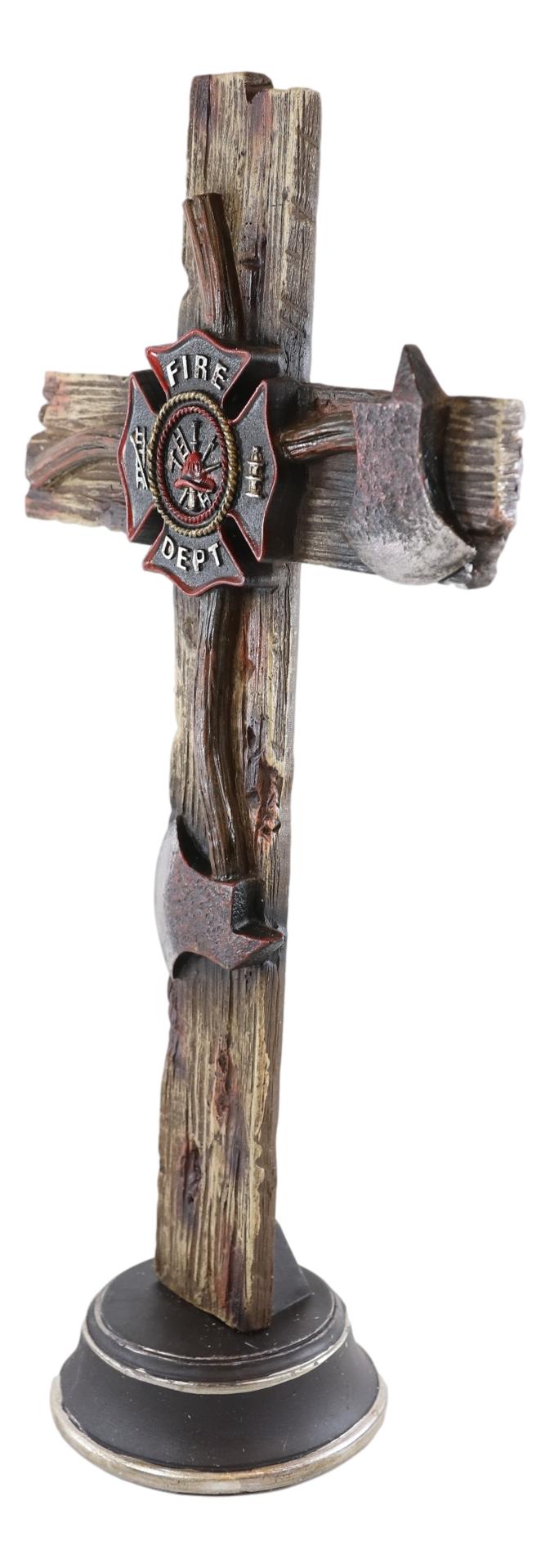 Rustic Western Fire Department Maltese Cross Fireman Axes Desktop Plaque Cross