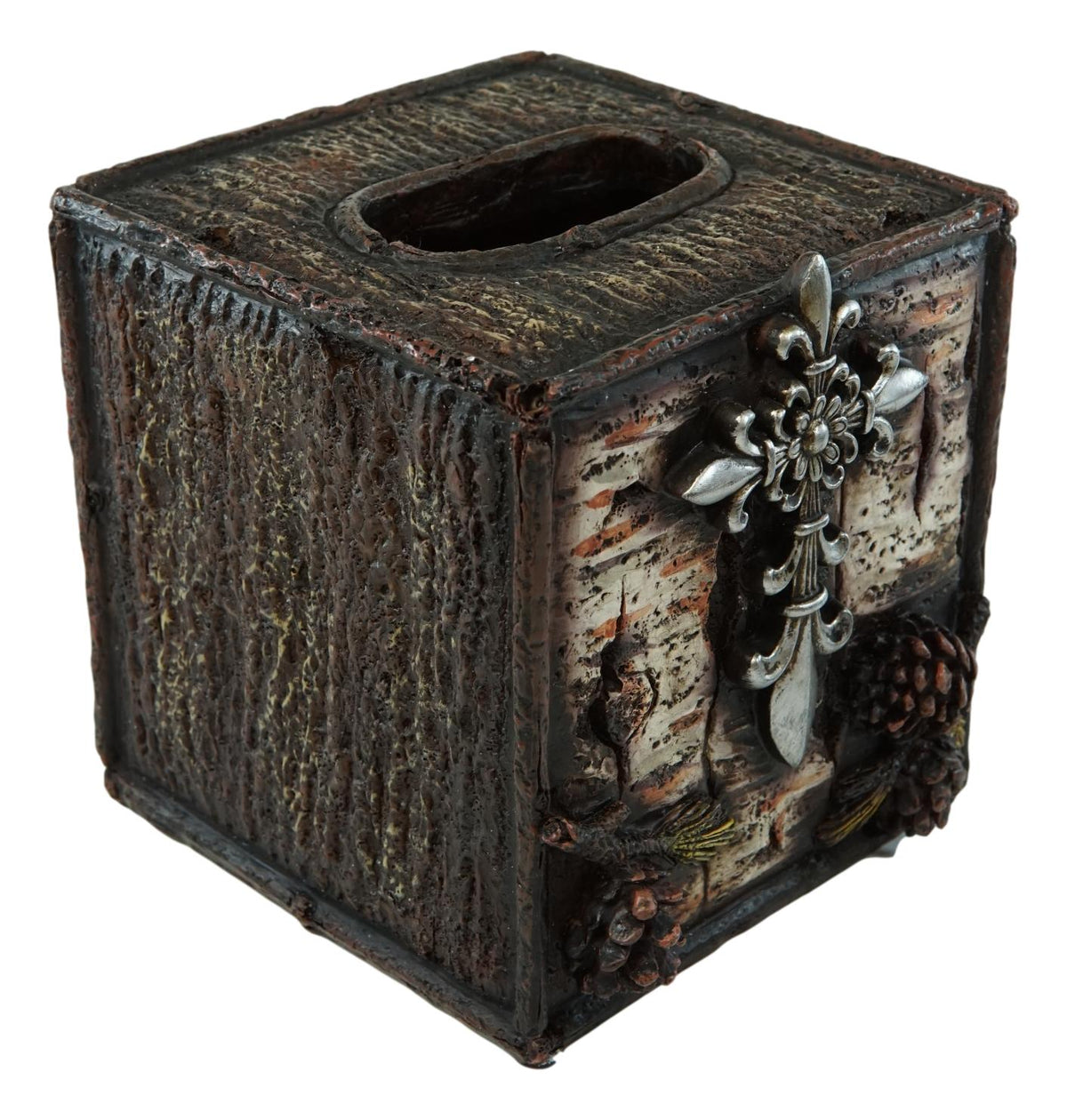 Rustic Southwestern Le Fleur Cross W/ Birch And Pinecones Tissue Box Holder Case - Ebros Gift