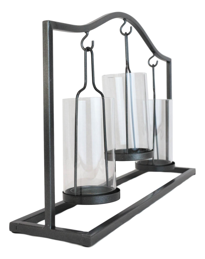 Western Black Arched Metal Stand Decorative Triple Votive Candles Candleholder