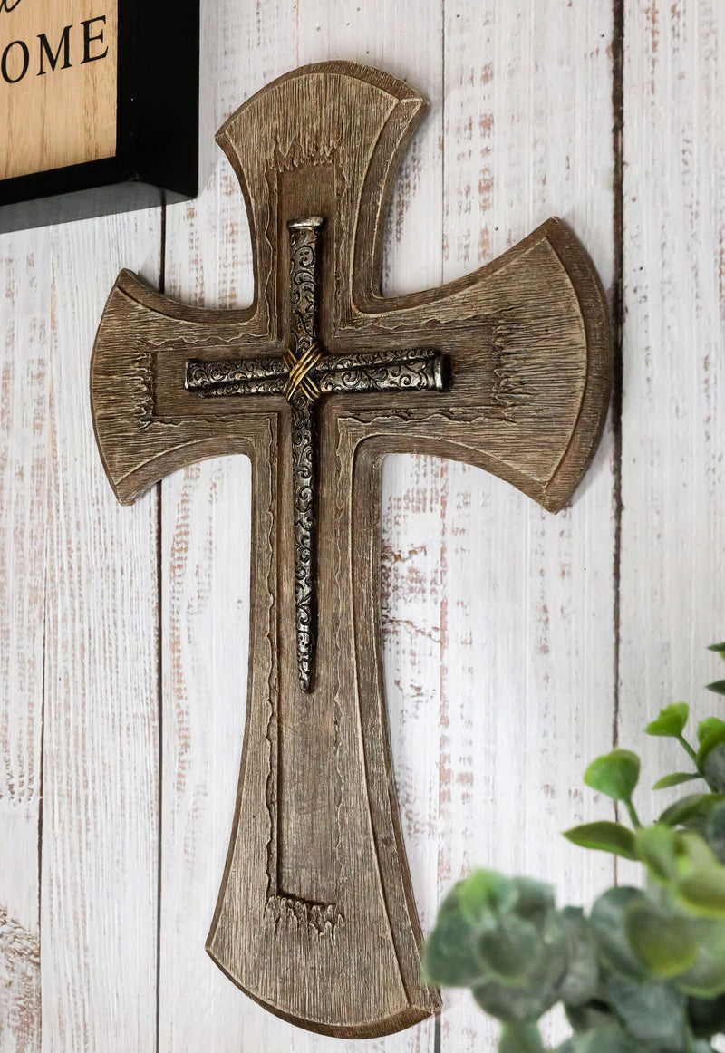 Vintage Layered Crucifix Tooled Scrollwork Roman Spike Nails Wall Cross Decor