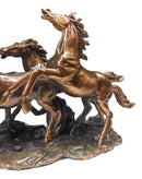 Large 17"L Rustic Western Wild And Free 4 Running Horses Bronzed Resin Statue