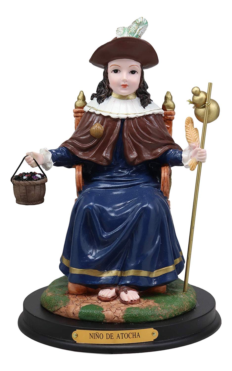 Roman Catholic Santo Nino De Holy Infant of Atocha Seated On Throne Statue Decor - Ebros Gift