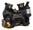 Ebros Beacon Of Happiness Black Bear Family Welcome Sign Statue Solar LED Light