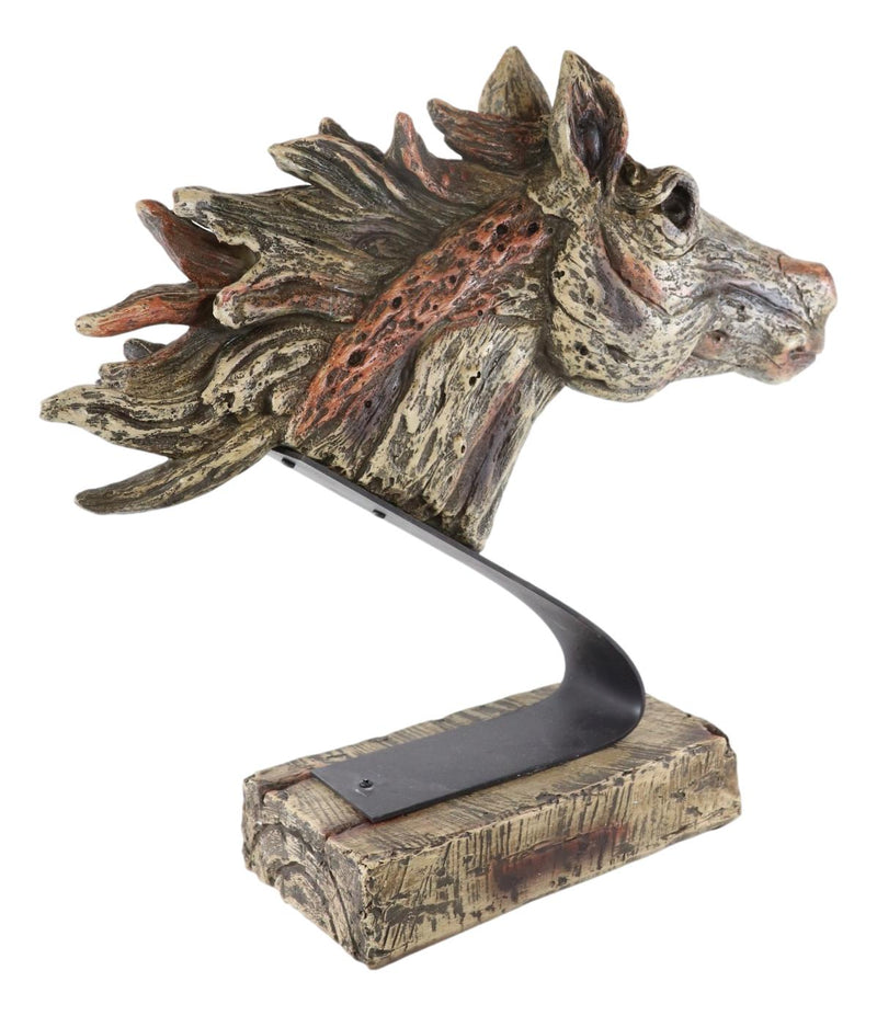 Faux Driftwood Equine Thoroughbred Mustang Horse Head Desktop Plaque Sculpture