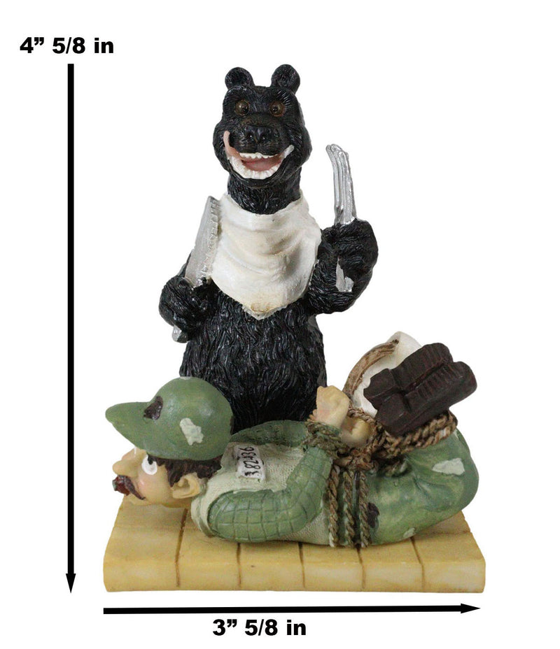 Rustic Western Whimsical Black Bear Picnic Time With Tied Up Hunter Figurine