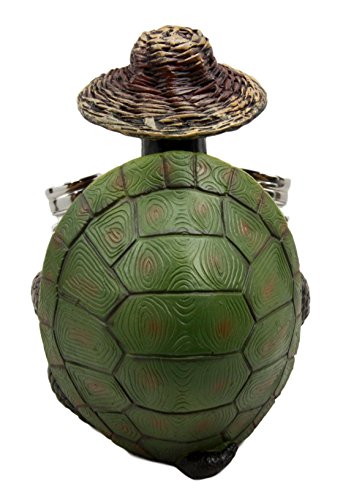 Ebros Slow Seasons Camping Turtle With Wicker Hat Salt And Pepper Shakers 7"H