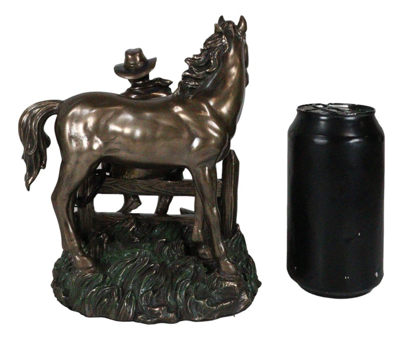 Rustic Western Desert Tranquility Cowboy Sitting By Fence And Horse Figurine