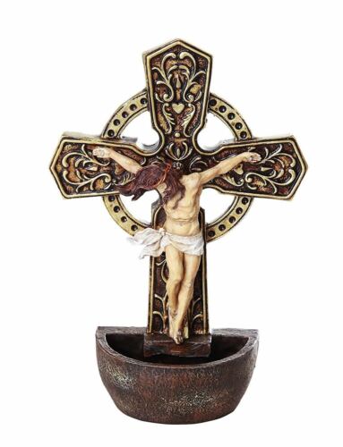 Ebros Christ Crucifix Holy Water Font Wall Decor 6.75" Inches Tall Catholic