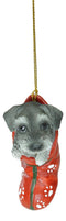 Ebros Teacup Schnauzer Puppy Dog In Red Pawprint Sock Christmas Tree Small Ornament