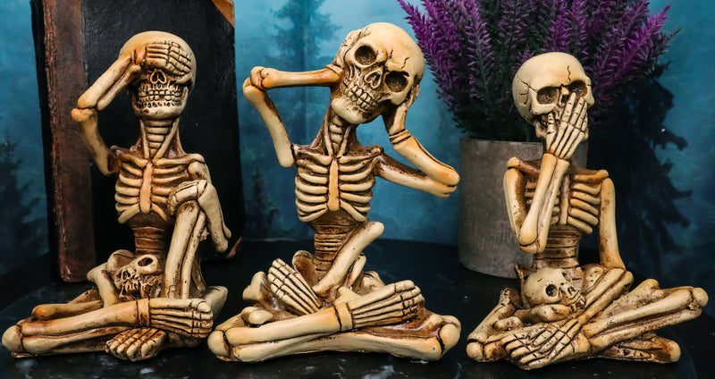 Gothic Necromancy Magic See Hear Speak No Evil Bony Skeleton Figurines Set Of 3