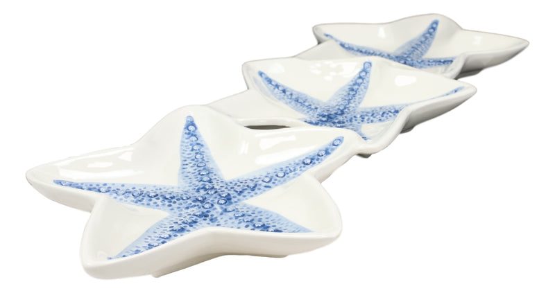 Nautical Blue 3 Starfish Sea Stars Ceramic Appetizer Dessert Plate Platter 16.5"