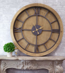 Rustic Vintage Mediterranean Brown Wooden Oversized Decorative Wall Clock 40"D