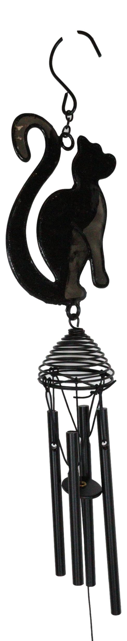 Wicca Witchcraft Black Cat Shadow Profile Stained Glass Wind Chime Suncatcher