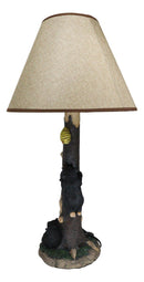 Rustic Forest Climbing 3 Black Bear Cubs On Tree Getting Beehive Table Lamp