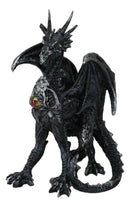 Gothic Fantasy Medieval Ember Crystal Heart Black Dragon Crouching Figurine